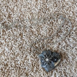 Long Dark Silver Heart Locket